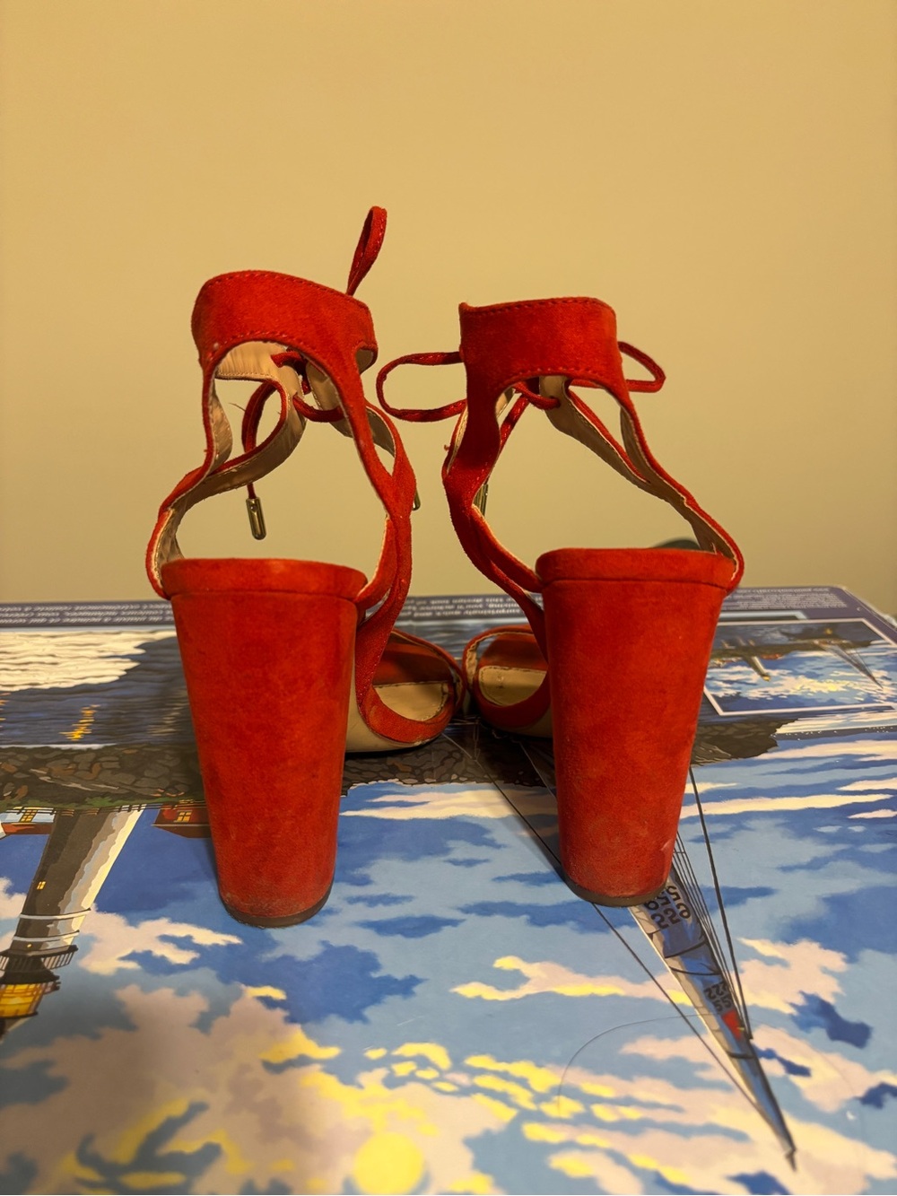Red Suede Block Heel - Picture 3 of 4